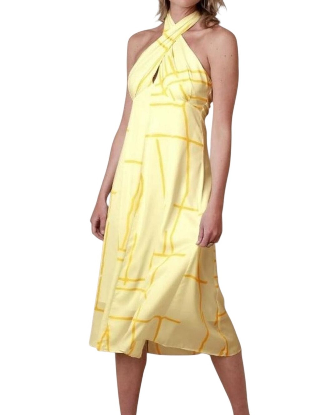 Banana Republic NWT SL Wrap Halter Midi Dress Size 12 in Yellow Lotus Flowy